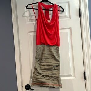 Artelier Nicole Miller orange and tan dress